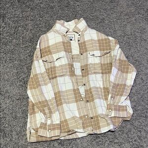 American Eagle Outfitters Cream and Tan Plaid Shirt